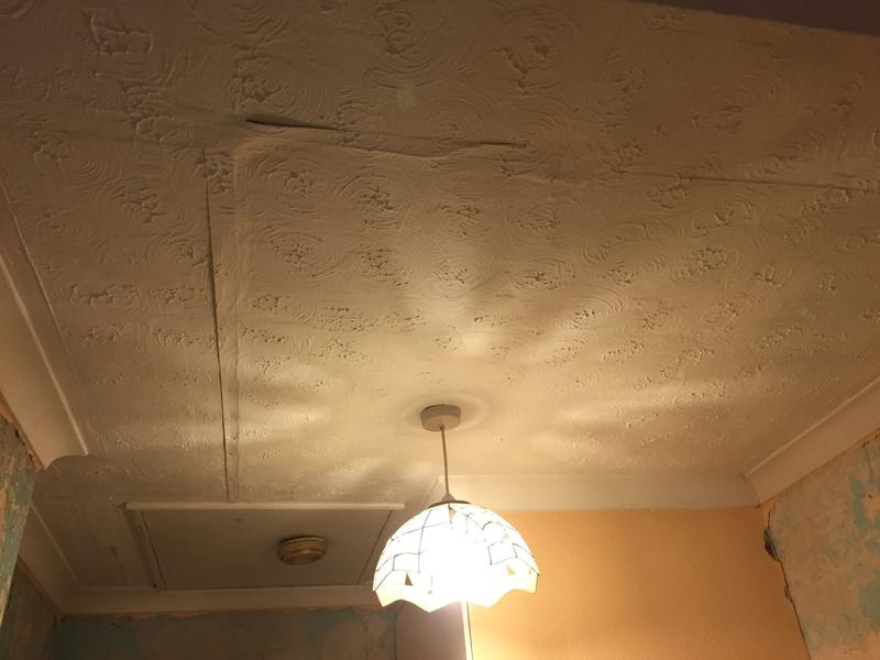 Textured Artex ceiling before skimming