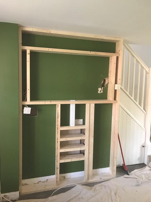 Studwork under the stairs before plastering